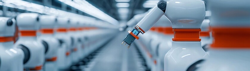 Poster - A cutting-edge industrial robot in a high-tech factory setting, showcasing automation and advanced technology in manufacturing.