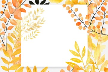 Poster - Watercolor Autumn Leaves Frame with White Background