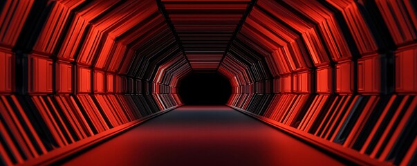 Wall Mural - a futuristic red-lit tunnel leads to a dark void, creating a mysterious and dramatic atmosphere perf