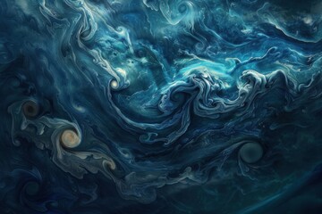 Aufkleber - A mesmerizing view of swirling cosmic clouds and celestial bodies in deep space, showcasing vibrant blues and hints of starlight in a captivating cosmic scene