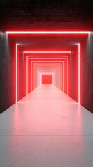 Wall Mural - a mesmerizing corridor illuminated by vibrant red neon lights, creating a modern futuristic atmosphe