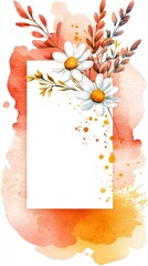 Canvas Print - Watercolor Daisy Floral Frame with Orange and Yellow Splashes