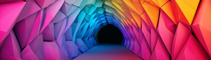 Poster - A vibrant and colorful tunnel created with geometric shapes, showcasing a blend of warm and cool hues, perfect for creative projects.