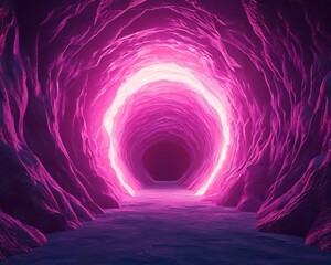 Poster - A vibrant and surreal tunnel glowing with pink light, leading to an unknown darkness, perfect for fantasy or sci-fi themes.