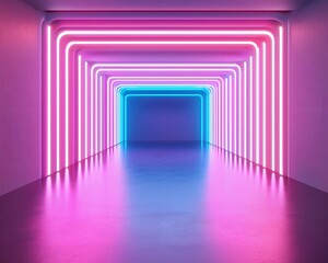 Poster - A vibrant corridor illuminated by pink and blue neon lights, creating a stunning modern aesthetic and a sense of depth.