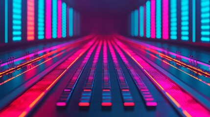 Poster - A vibrant digital landscape with colorful lights and patterns, perfect for music and technology themes in visual design.