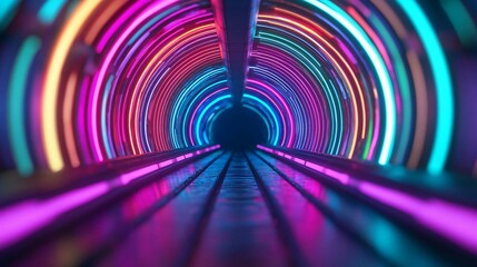Poster - A vibrant, illuminated tunnel featuring swirling neon colors, creating a mesmerizing and dynamic visual experience.