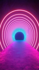 Poster - A vibrant neon tunnel featuring striking pink and blue lights, creating a futuristic and captivating atmosphere.