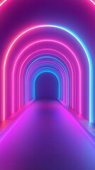 Wall Mural - a vibrant, illuminated tunnel featuring neon arches in pink and blue tones, creating a captivating a