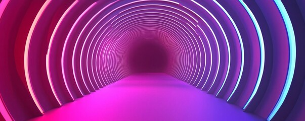 Poster - A vibrant tunnel illuminated with neon lights, creating a surreal and captivating atmosphere, perfect for futuristic designs.