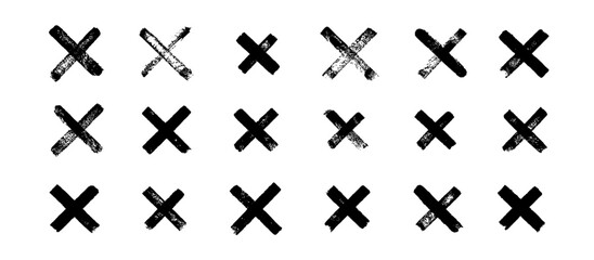Wall Mural - black ink wrong signs on transparent bg. black paint brush stroke crosses. vector set of hand-painte