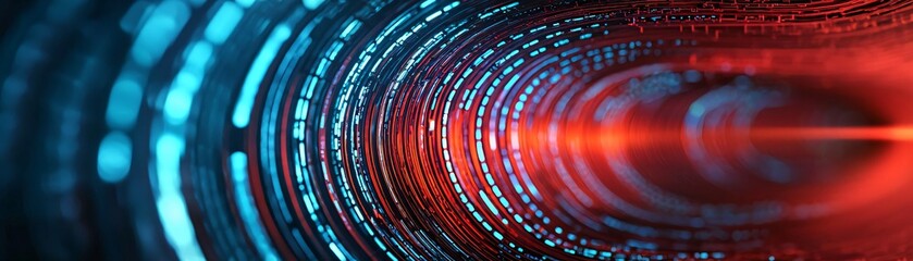 Poster - Abstract modern tunnel with glowing blue and red lights creating a vibrant, dynamic visual effect for tech or futuristic themes.