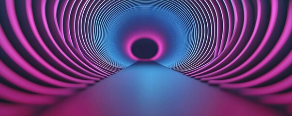 Poster - An abstract tunnel featuring vibrant blue and pink lights, creating a modern and futuristic atmosphere.