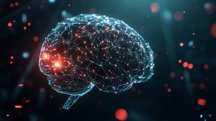 Poster - abstract representation of a digital brain with glowing connections in a dark setting showcasing neu