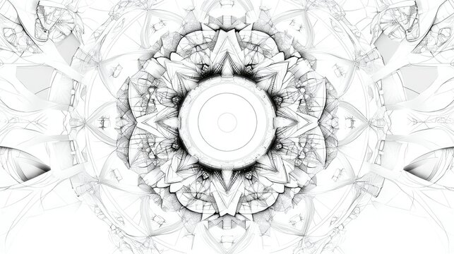 Intricate line art pattern with geometric shapes, room for text in the surrounding white space.
