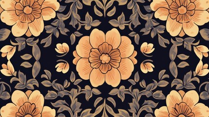 Aufkleber - Repeating floral pattern with symmetrical designs, space for copy in the outer edges.