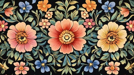 Aufkleber - Repeating floral pattern with symmetrical designs, space for copy in the outer edges.