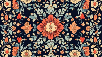 Aufkleber - Repeating floral pattern with symmetrical designs, space for copy in the outer edges.