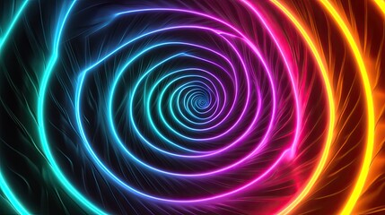 Aufkleber - Repeating spiral pattern in vibrant neon colors, with copy space in the lower right corner.