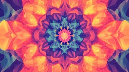Leinwandbilder - Vibrant kaleidoscope pattern with symmetrical shapes, plenty of space for text in the center