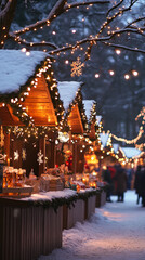 Wall Mural - European Christmas Market with Festive Cider Stand and Twinkling Lights