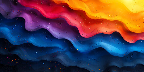 Poster - Vibrant Waves of Color: Modern Abstract Art with Retro Fluid Dynamics and Speckled Textures