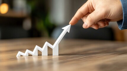 Poster - An upward graph with a professional pointing at the highest point symbolizing success in business financial growth and goal achievement Large space for text in center Stock Photo with copy space