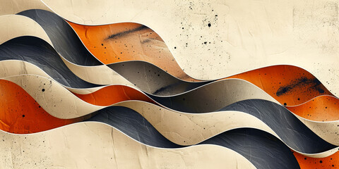 Poster - Wavy Abstract Background in Orange, Black, and Beige with Textured, Retro Vibe