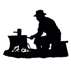 Silhouette of Blacksmith Forging Hot Iron Vector