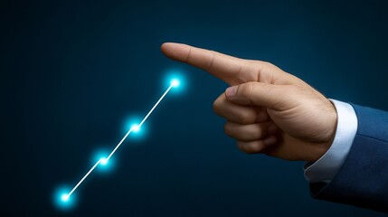 Poster - An upward graph with a professional pointing at the highest point symbolizing success in business financial growth and goal achievement Large space for text in center Stock Photo with copy space