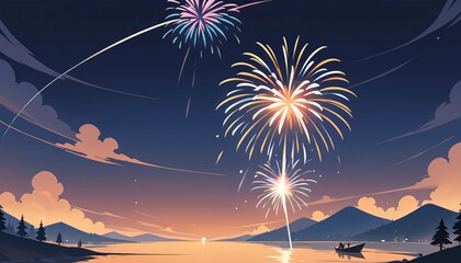 Happy new year eve Elegant fireworks illustration background 