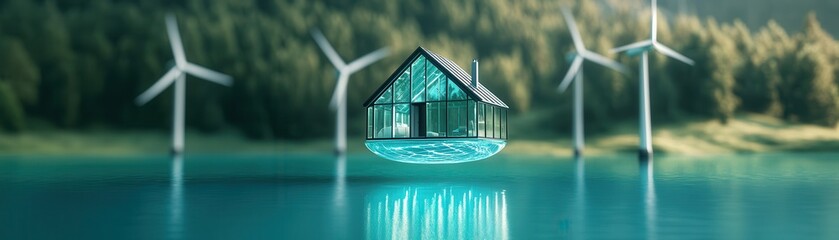 Wall Mural - Sustainable Home Concept with Wind Turbines