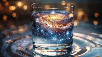 Poster - A galaxy inside a glass of water, fantasy, mystical, energy.