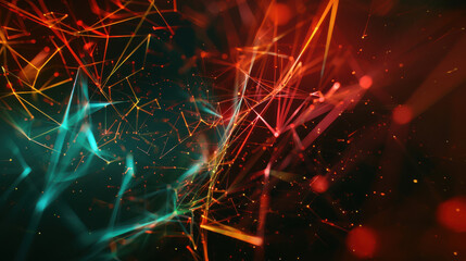 close up horizontal image of shiny glowing network of virtual connections background