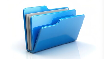 Blue folder icon standing on white background representing data storage