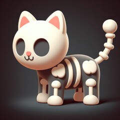 Cartoon skeleton cat. 3D minimalist cute illustration