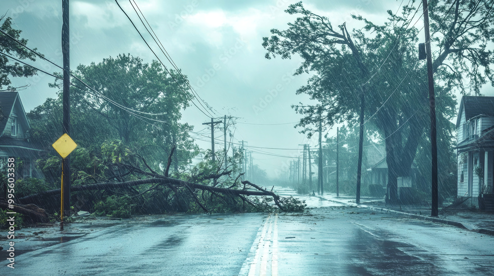Photo Stock Strong winds have uprooted trees and knocked down power ...