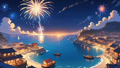 Happy new year eve Elegant fireworks illustration background 