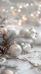 Poster - A white and gold ornamented tree with a snowflake ornament on top