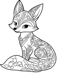 Cute fox in mandala style with detailed patterns for autumn coloring book. Fox drawing for coloring book for adults. ornamental and decorative template of animal