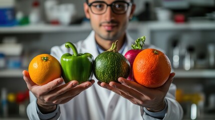 Wall Mural - Examination of Various Fruits and Vegetables in Laboratory Setting