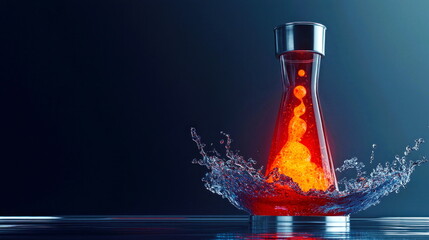 Poster - Glowing Liquid in Flask with Water Splash.