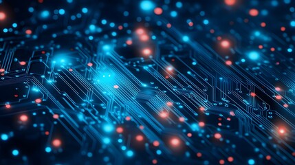 A digital circuit board with glowing nodes and pathways, representing the advanced technology of artificial intelligence