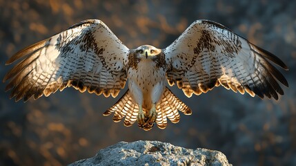 Wall Mural - Majestic Hawk in Flight: A Close-Up View of a Powerful Bird