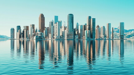 Modern City Skyline Reflected in Water.