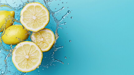 Wall Mural - Lemons Splashing in Water.