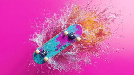 Poster - Skateboard Splashing in Water.