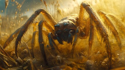 Sticker - Close Up of a Spider with Golden Hour Light