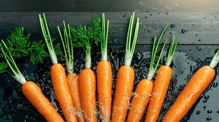 Fresh Carrots Splashing in Water on Black Background.