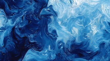Poster - An abstract blue painting features vibrant shades, rich textures, and fluid patterns for a tranquil vibe.